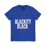 BLACKITY BLACK - WHITE UNISEX V-NECK T-SHIRT