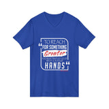 REACH FOR SOMETHING - WHITE RED UNISEX V-NECK T-SHIRT