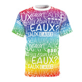 EAUX WHITE ON RAINBOW AOP UNISEX T-SHIRT
