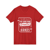 REACH FOR SOMETHING - WHITE RED UNISEX V-NECK T-SHIRT