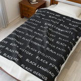 BLACK MAGIC WHITE LETTERS PLUSH BLANKET