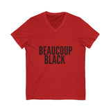 BEAUCOUP BLACK - BLACK UNISEX V-NECK T-SHIRT