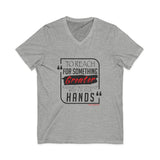 REACH FOR SOMETHING - BLACK RED UNISEX V-NECK T-SHIRT