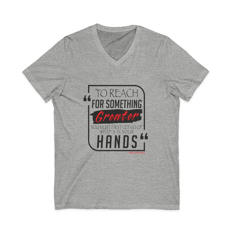 REACH FOR SOMETHING - BLACK RED UNISEX V-NECK T-SHIRT