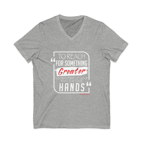 REACH FOR SOMETHING - WHITE RED UNISEX V-NECK T-SHIRT