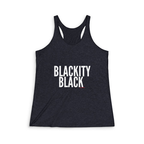 BLACKITY BLACK - WHITE RACERBACK TANK TOP