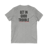 GET IN GOOD TROUBLE - BLACK UNISEX V-NECK T-SHIRT