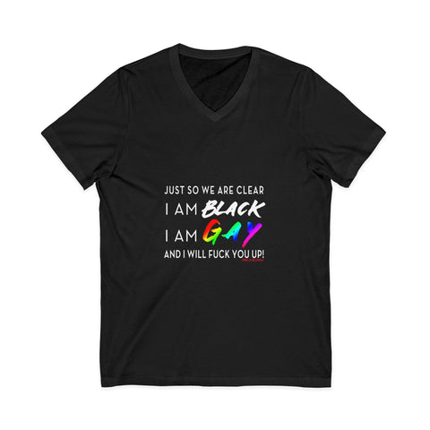 BLACK GAY FUP WHITE UNISEX V-NECK T-SHIRTS