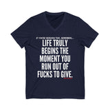 LIFE TRULY BEGINS UNISEX V-NECK T-SHIRT