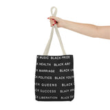 BLACK MAGIC WHITE LETTERS TOTE BAG
