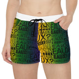 EAUX - BLACK ON MARDI GRAS  WOMEN'S CASUAL SHORTS