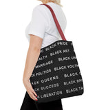 BLACK MAGIC WHITE LETTERS TOTE BAG