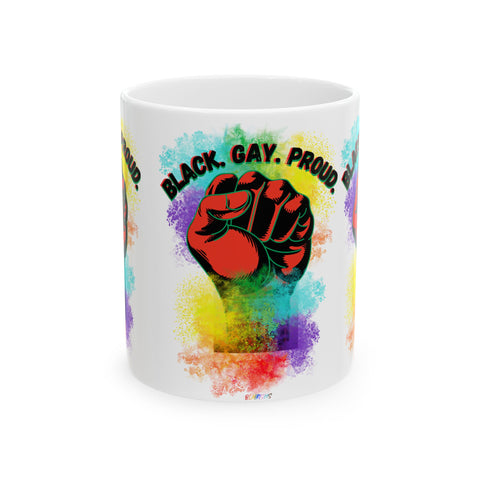 BLACK GAY PROUD FIST CERAMIC WHITE MUG 150Z