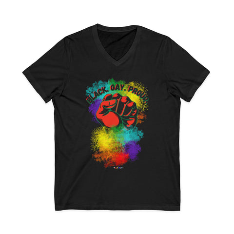 BLACK GAY PROUD FIST UNISEX V-NECK T-SHIRTS