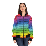 BLACK MAGIC RAINBOW BLACK AOP WOMEN BOMBER JACKET