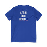 GET IN GOOD TROUBLE - WHITE UNISEX V-NECK T-SHIRT