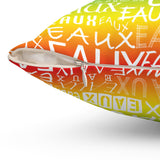 EAUX WHITE ON RAINBOW  THROW PILLOW