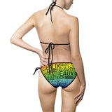 EAUX BLACK ON RAINBOW 2-PIECE SWIM SUIT
