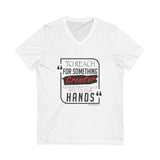 REACH FOR SOMETHING - BLACK RED UNISEX V-NECK T-SHIRT