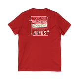 REACH FOR SOMETHING WHITE GOLD UNISEX V-NECK T-SHIRTS