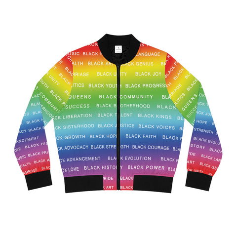 BLACK MAGIC RAINBOW WHITE AOP WOMEN'S BOMBER JACKET