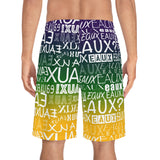 EAUX- WHITE ON MARDI GRAS BOARD SHORTS
