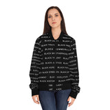 BLACK MAGIC WHITE LETTERS AOP WOMEN'S BOMBER JACKET