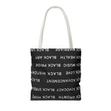 BLACK MAGIC WHITE LETTERS TOTE BAG