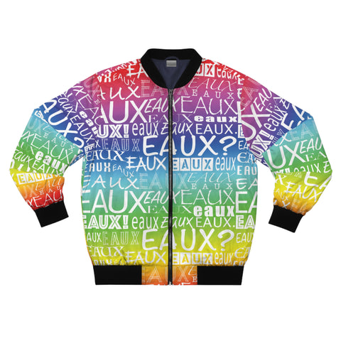 EAUX WHITE ON RAINBOW AOP MEN'S BOMBER JACKET