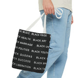 BLACK MAGIC WHITE LETTERS TOTE BAG