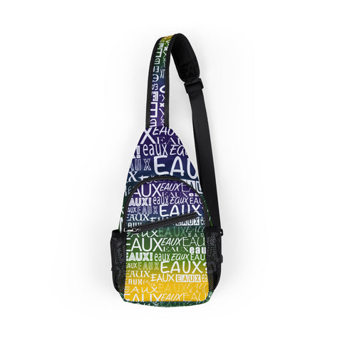 EAUX- WHITE ON MARDI GRAS SLING BAG