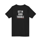 GET IN GOOD TROUBLE - WHITE UNISEX V-NECK T-SHIRT
