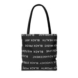BLACK MAGIC WHITE LETTERS TOTE BAG