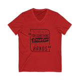 REACH FOR SOMETHING - BLACK RED UNISEX V-NECK T-SHIRT