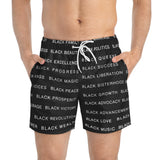 BLACK MAGIC - WHITE LETTERS SWIM TRUNKS