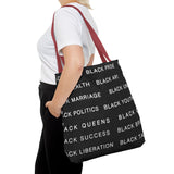 BLACK MAGIC WHITE LETTERS TOTE BAG