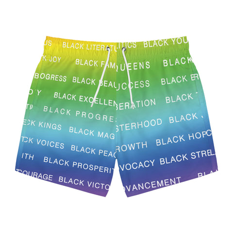 BLACK MAGIC RAINBOW WHITE SWIM TRUNKS