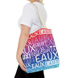 EAUX WHITE ON RAINBOW TOTE BAG