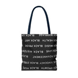 BLACK MAGIC WHITE LETTERS TOTE BAG