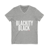 BLACKITY BLACK - WHITE UNISEX V-NECK T-SHIRT