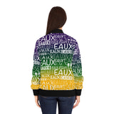 EAUX- WHITE ON MARDI GRAS AOP WOMEN'S BOMBER JACKET