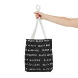 BLACK MAGIC WHITE LETTERS TOTE BAG