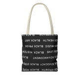 BLACK MAGIC WHITE LETTERS TOTE BAG