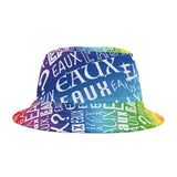 EAUX WHITE ON RAINBOW AOP BUCKET HAT