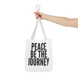 PEACE BE THE JOURNEY BLACK TOTE BAG