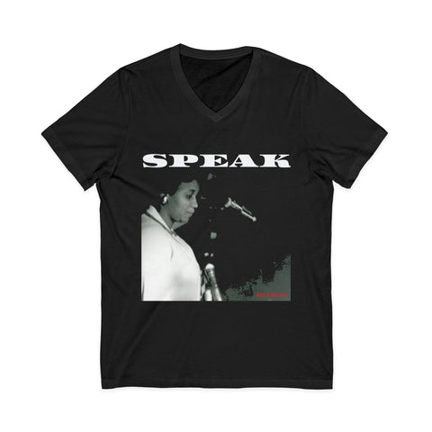 SPEAK - WHITE UNISEX V-NECK T-SHIRT
