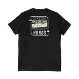 REACH FOR SOMETHING WHITE GOLD UNISEX V-NECK T-SHIRTS
