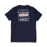 REACH FOR SOMETHING - WHITE RED UNISEX V-NECK T-SHIRT