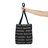 BLACK MAGIC WHITE LETTERS TOTE BAG