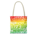 EAUX WHITE ON RAINBOW TOTE BAG